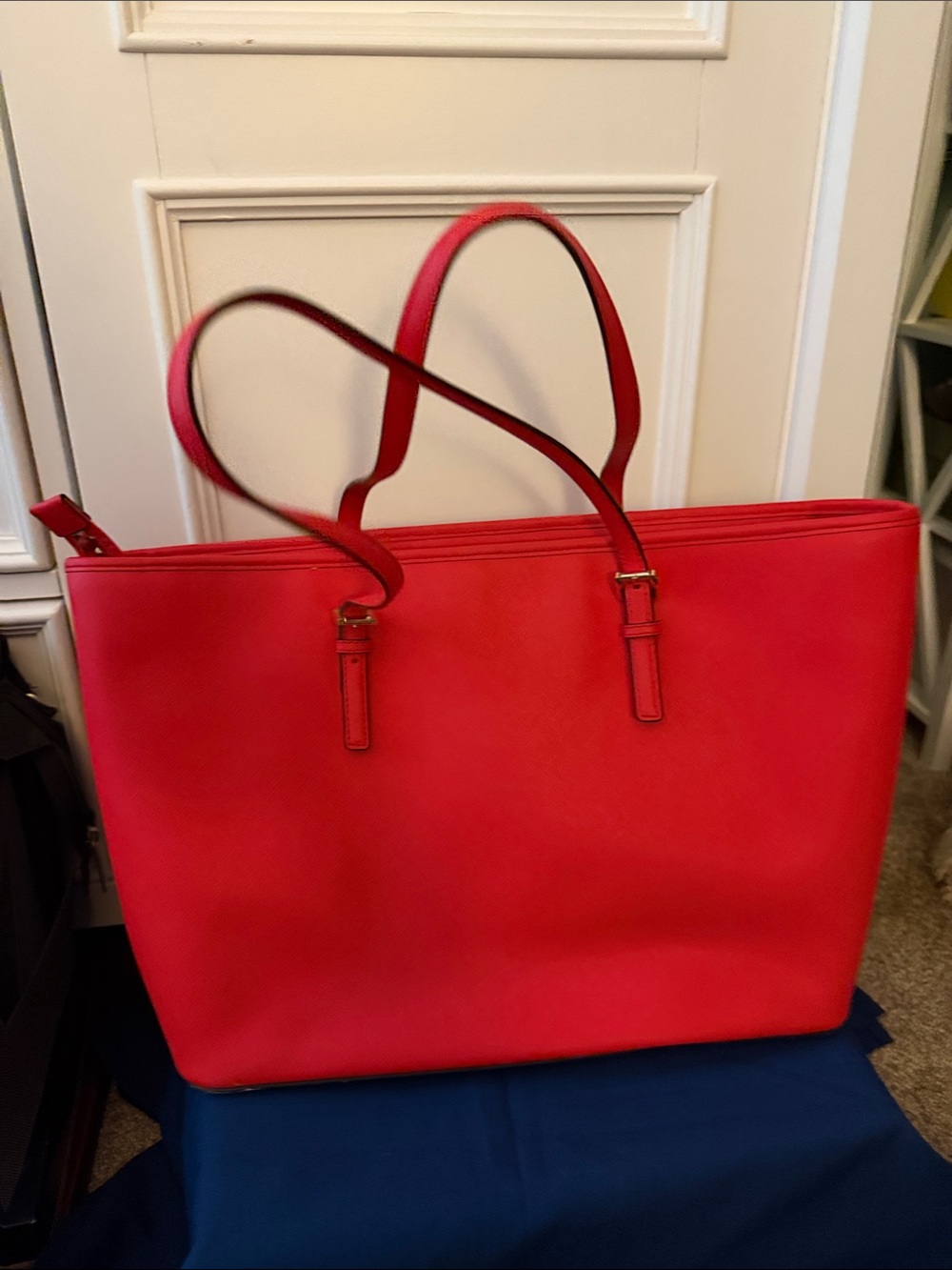 Michael Kors Bright Red Saffiano Leather Tote with Logo Charm - Picture 7 of 15